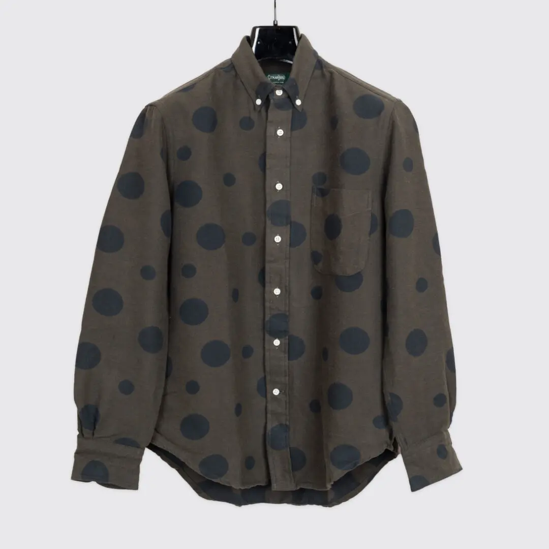 Gitman Vintage Moleskin Shirt Size 14.5 Olive Polka Dot Jacquard