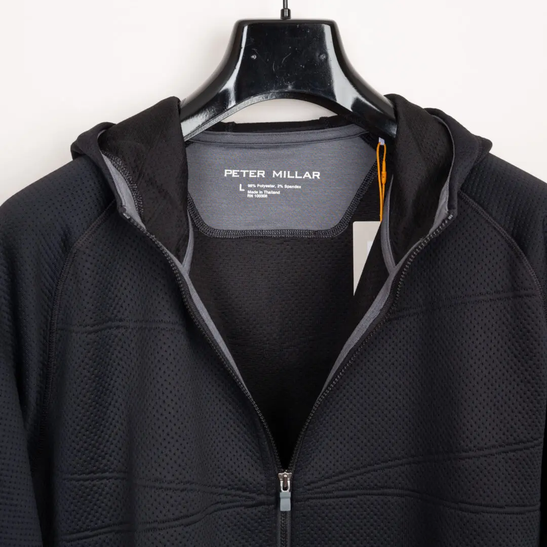 Peter Millar Size L Men Orion Black Full Zip Quilted Golf Hoodie