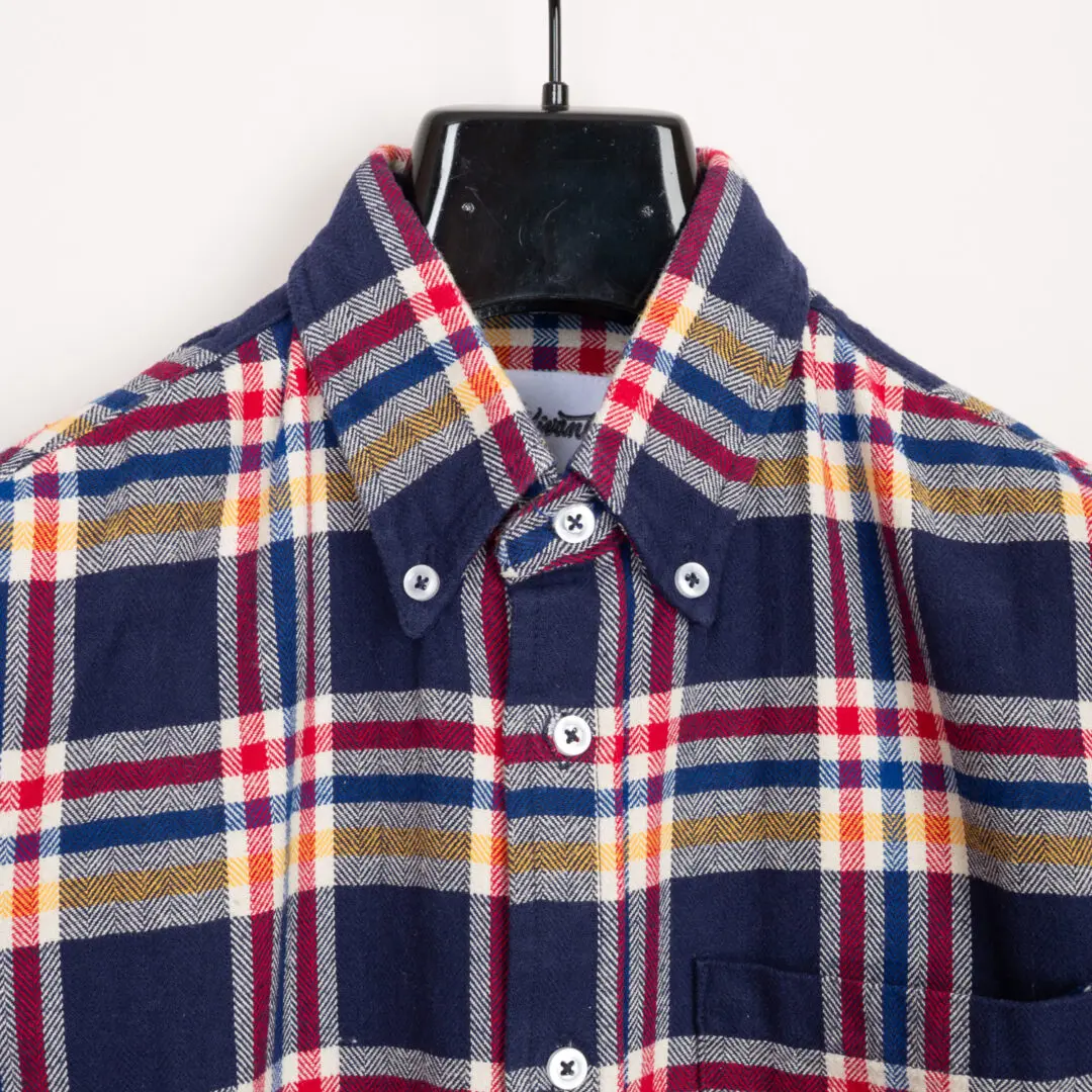 Bon Vivant Shirt Size S Men Gino Flannel Plaid Navy Blue with Red