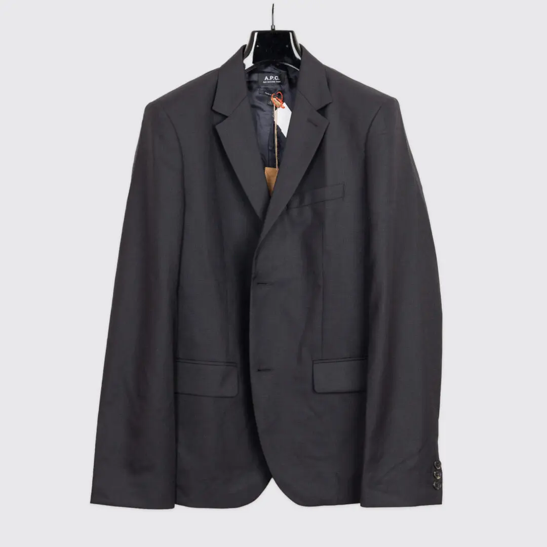 A.P.C. Blazer Off Black Wool Basket Weave Slim Fit Serges Jacket