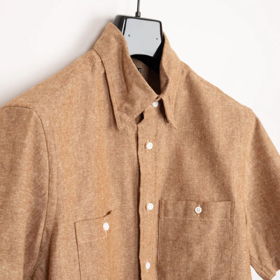 Gitman Vintage Chambray Camp Shirt Size 14.5 Tan Slub Cotton Linen