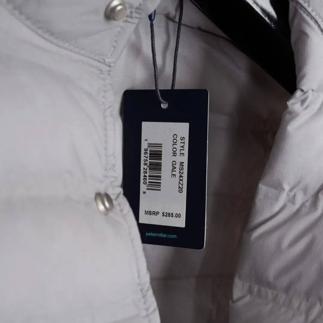 Peter Millar Regent Vest Size M Gale Grey Light Quilted Puffer