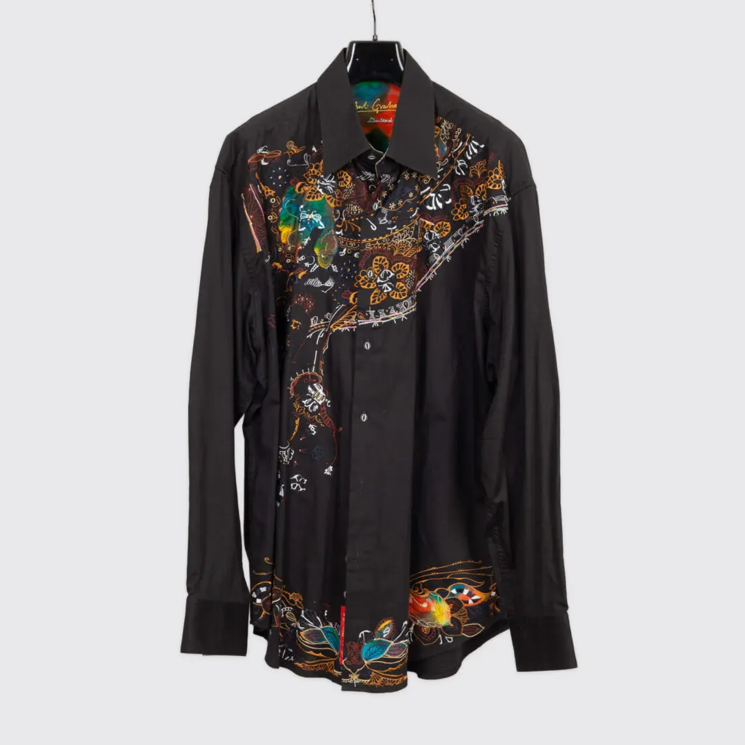 Robert Graham Limited Edition Shirt 3XL Black Cotton Embroidery