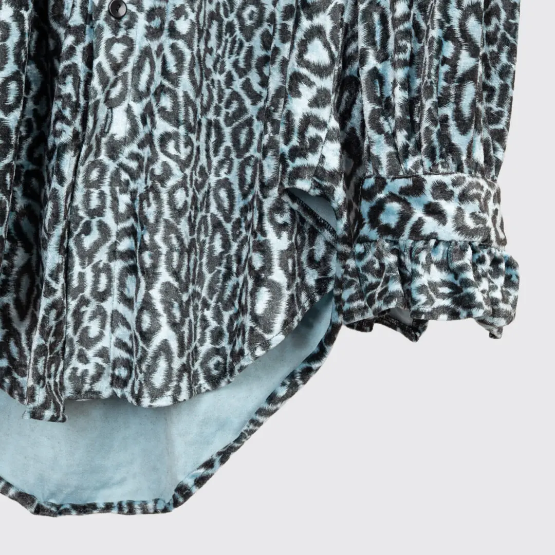 Raymond Ercoli Party Shirt XXL Men Light Blue Cheetah Print Velvet
