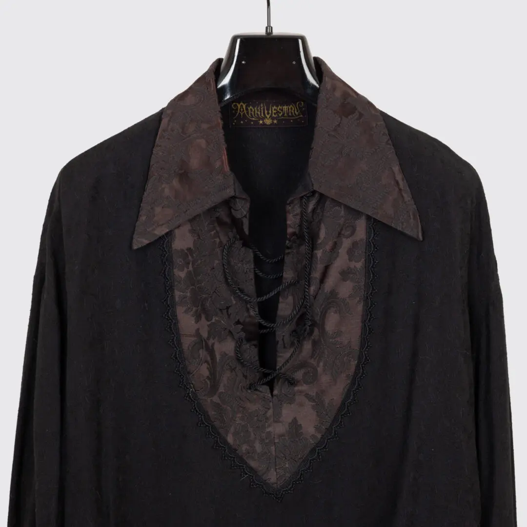 Arkivestry Medieval Tunic Shirt Size L Black Floral Cotton Goth