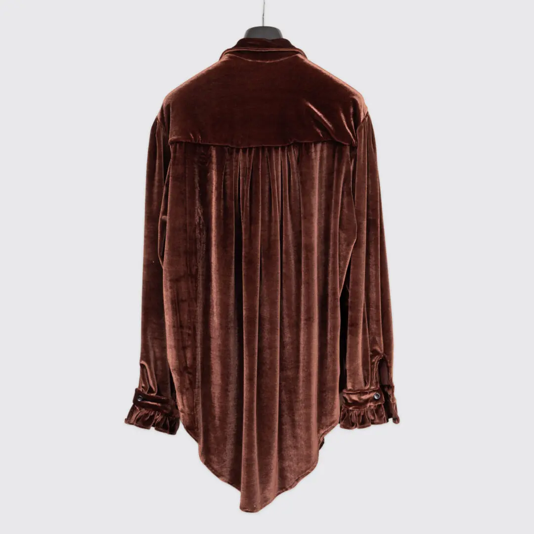 Ercoli Vintage Party Shirt XXL Men Bronze Brown Velvet with Pleats