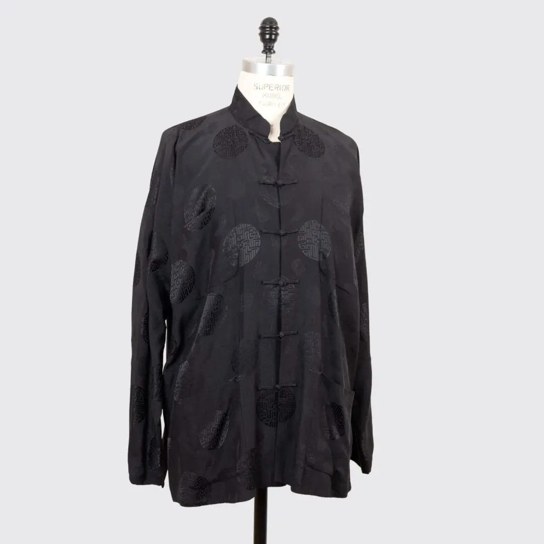 Shanghai Tang Mandarin Jacket US46 Men Black Oriental Print Silk