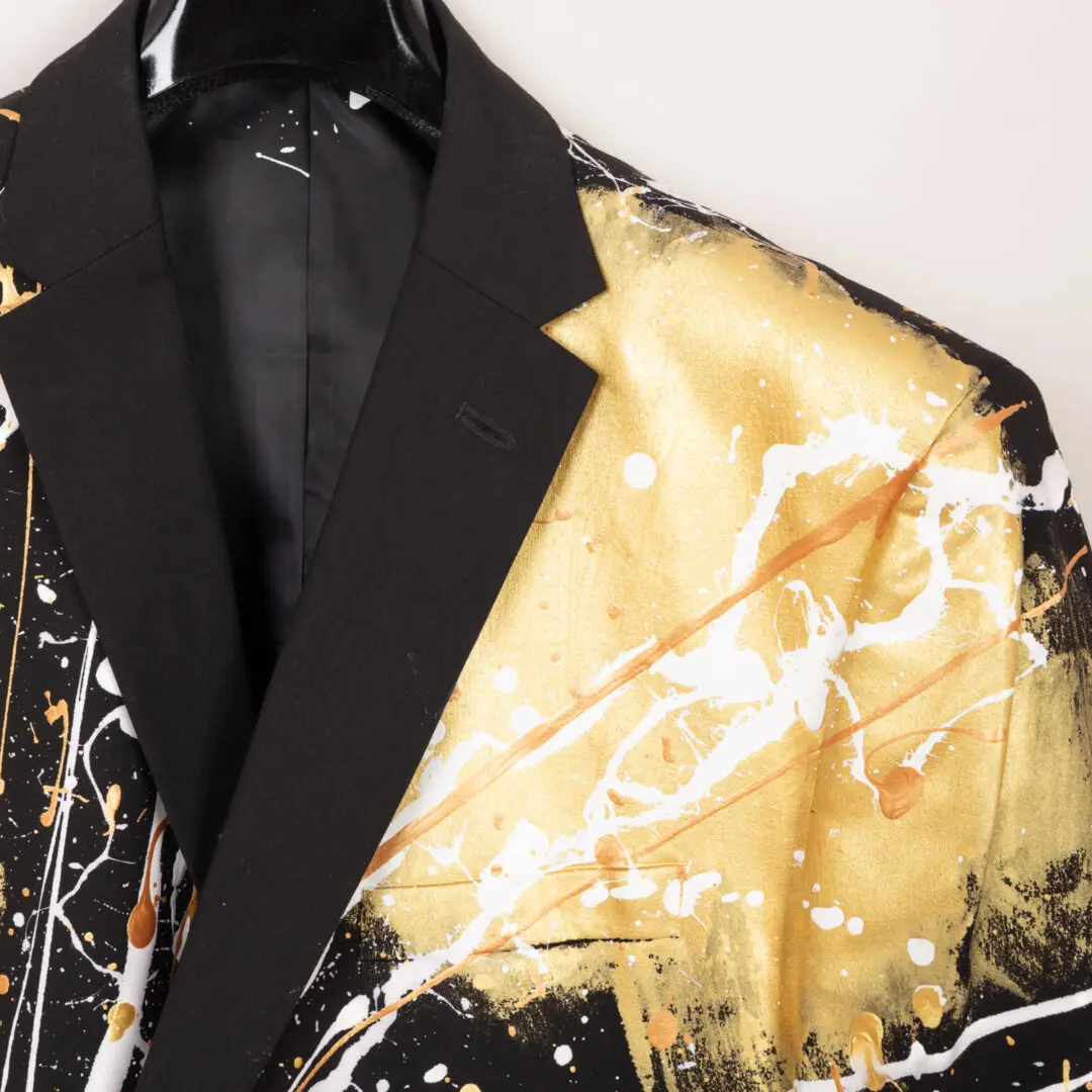 1/1 Blazers Jacket Size 52L Men Black Gold Custom Paint Splatter