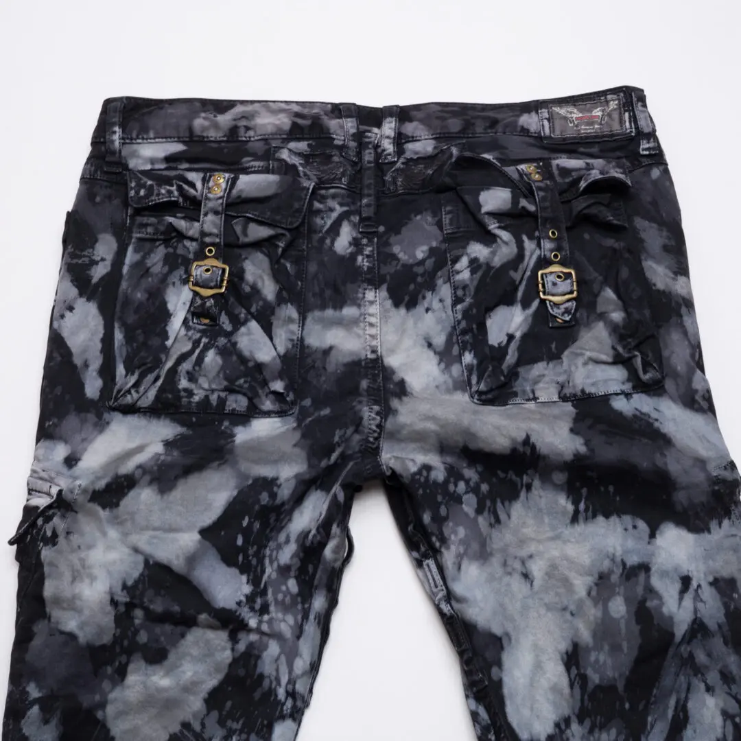 Robin's Jeans Raptor Motorcycle W36 Black Bleach Dyed Zipper Pocket