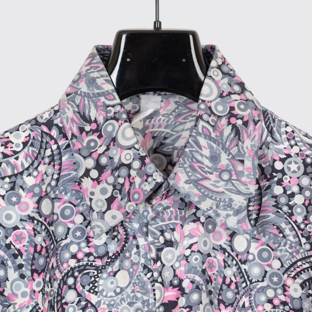 Gianni Versace Vintage Silk Shirt Size EU56 Pink Gray Paisley Print