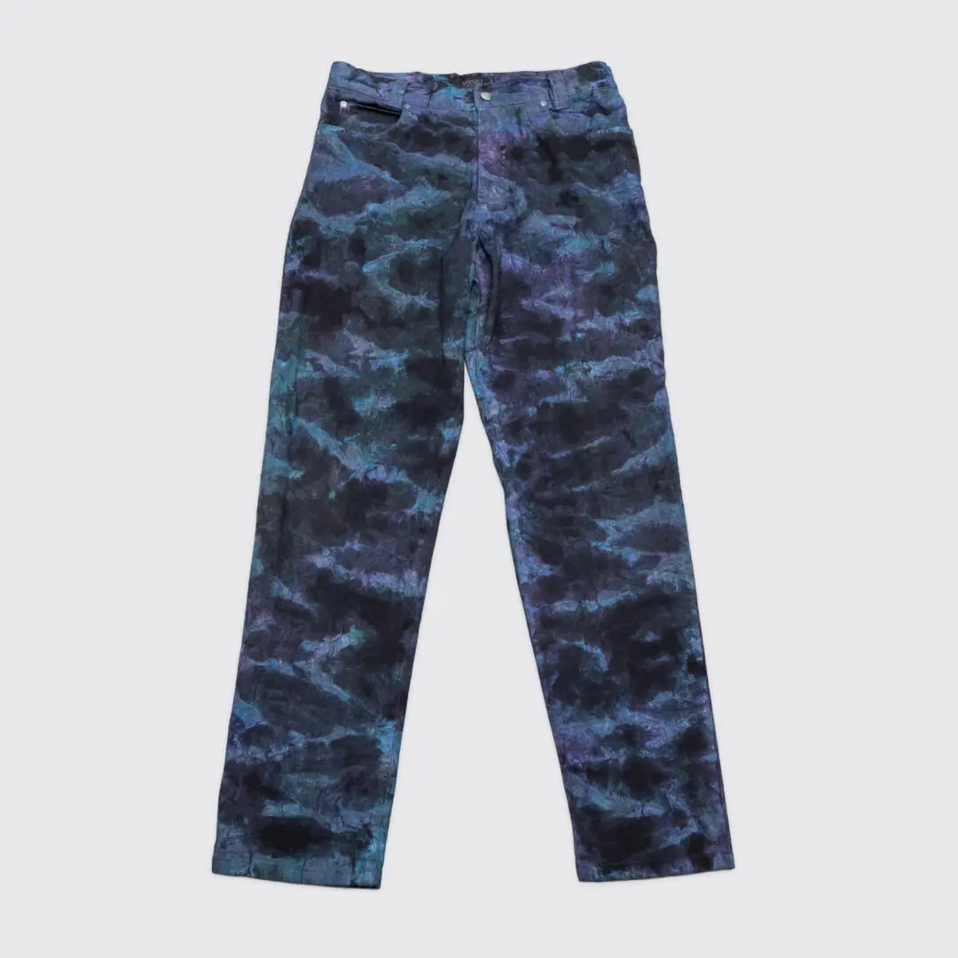 VERSACE Classic V2 Jeans Men Custom Tie Dyed Metallic Blue Purple
