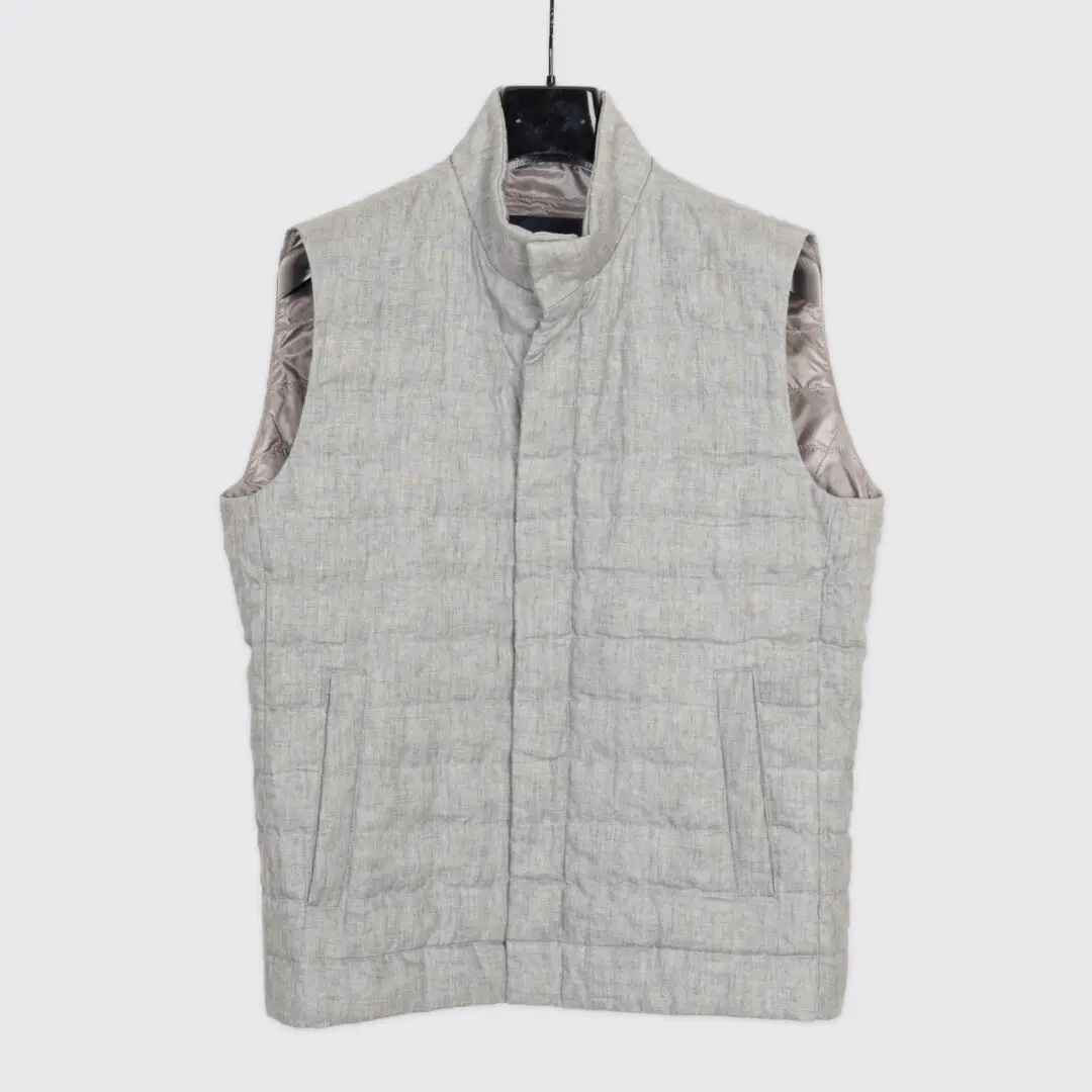 Herno Quilted Down Vest Size EU48 Men Gray Linen Heat Insulated