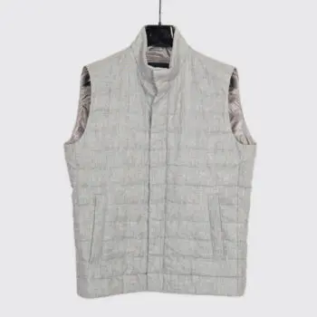 Herno Quilted Down Vest Size EU48 Men Gray Linen Heat Insulated