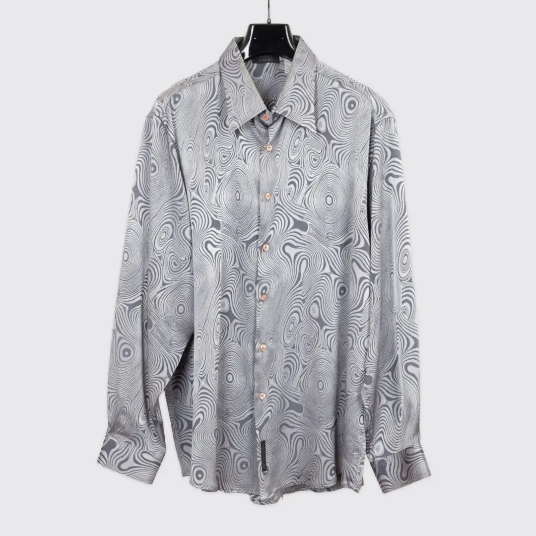 VERSACE Classic V2 Vintage Shirt XXL Sliver Spiral Print Cotton