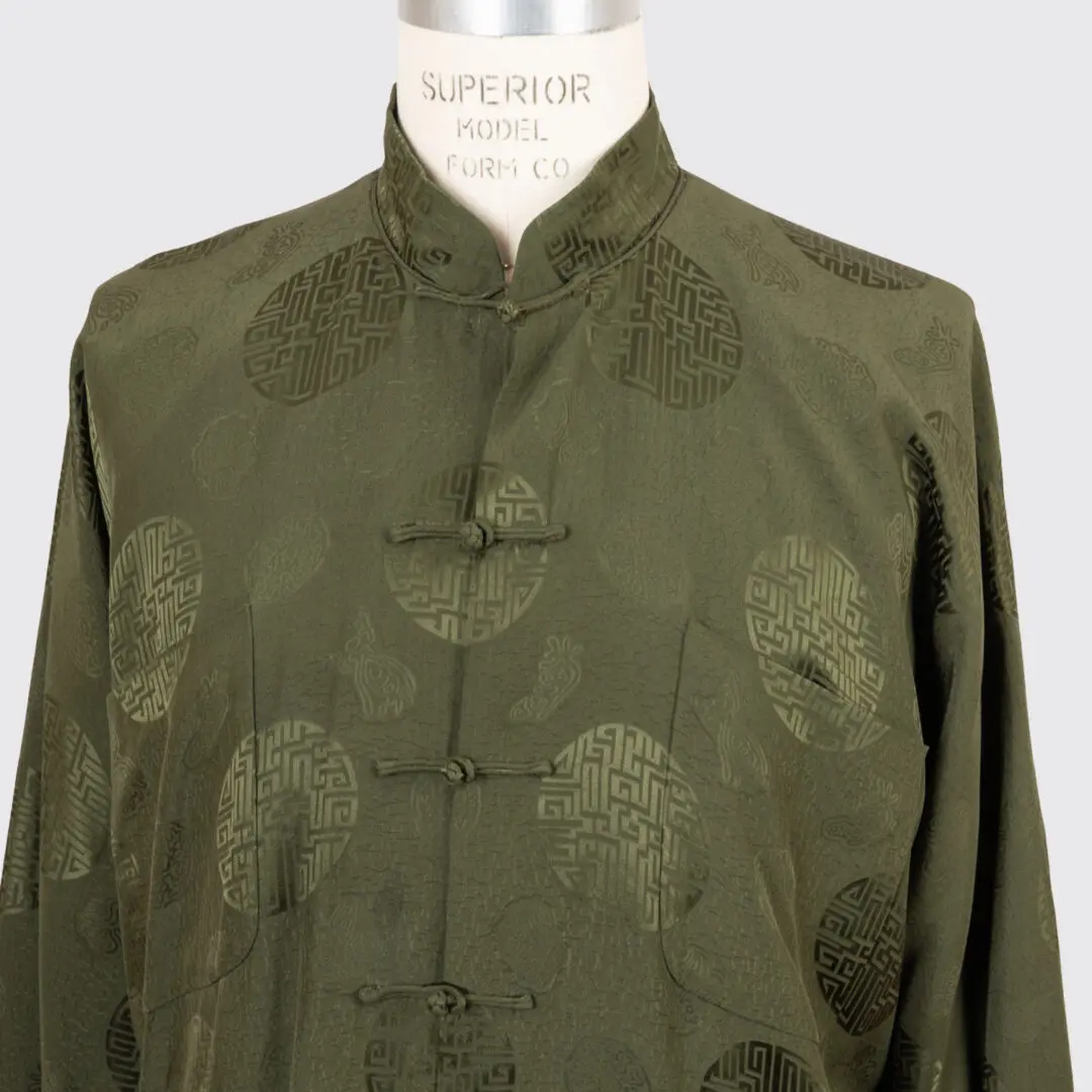 Shanghai Tang Mandarin Jacket US46 Moss Green Oriental Print Silk