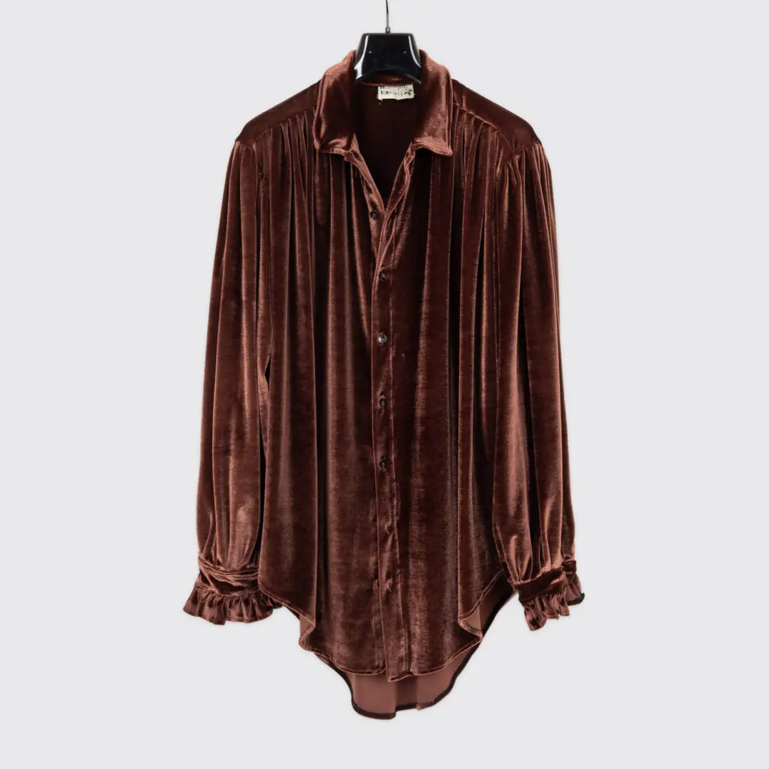 Ercoli Vintage Party Shirt XXL Men Bronze Brown Velvet with Pleats