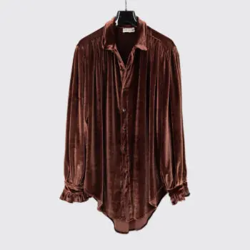 Ercoli Vintage Party Shirt XXL Men Bronze Brown Velvet with Pleats