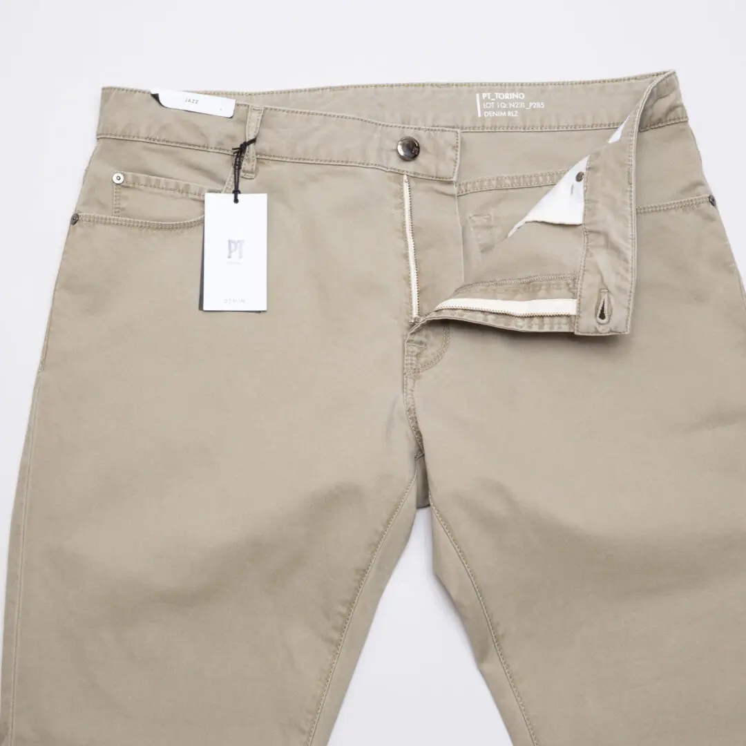 PT Torino Jazz Jeans W40 Khaki Cotton Blend Stretch Zipper Fly