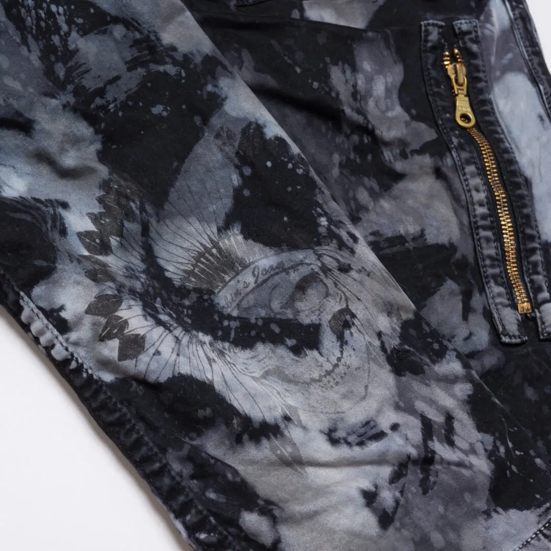Robin's Jeans Raptor Motorcycle W36 Black Bleach Dyed Zipper Pocket