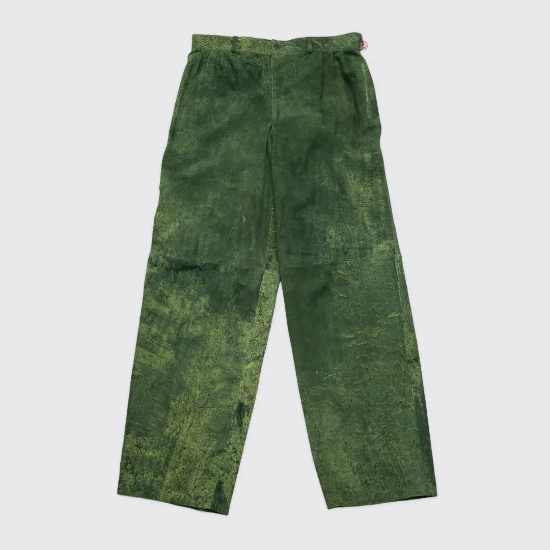 Emilio Franco Leather Pants W36 Men Green Heavyweight Made in Italy