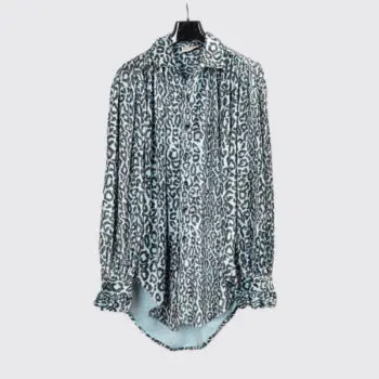 Raymond Ercoli Party Shirt XXL Men Light Blue Cheetah Print Velvet