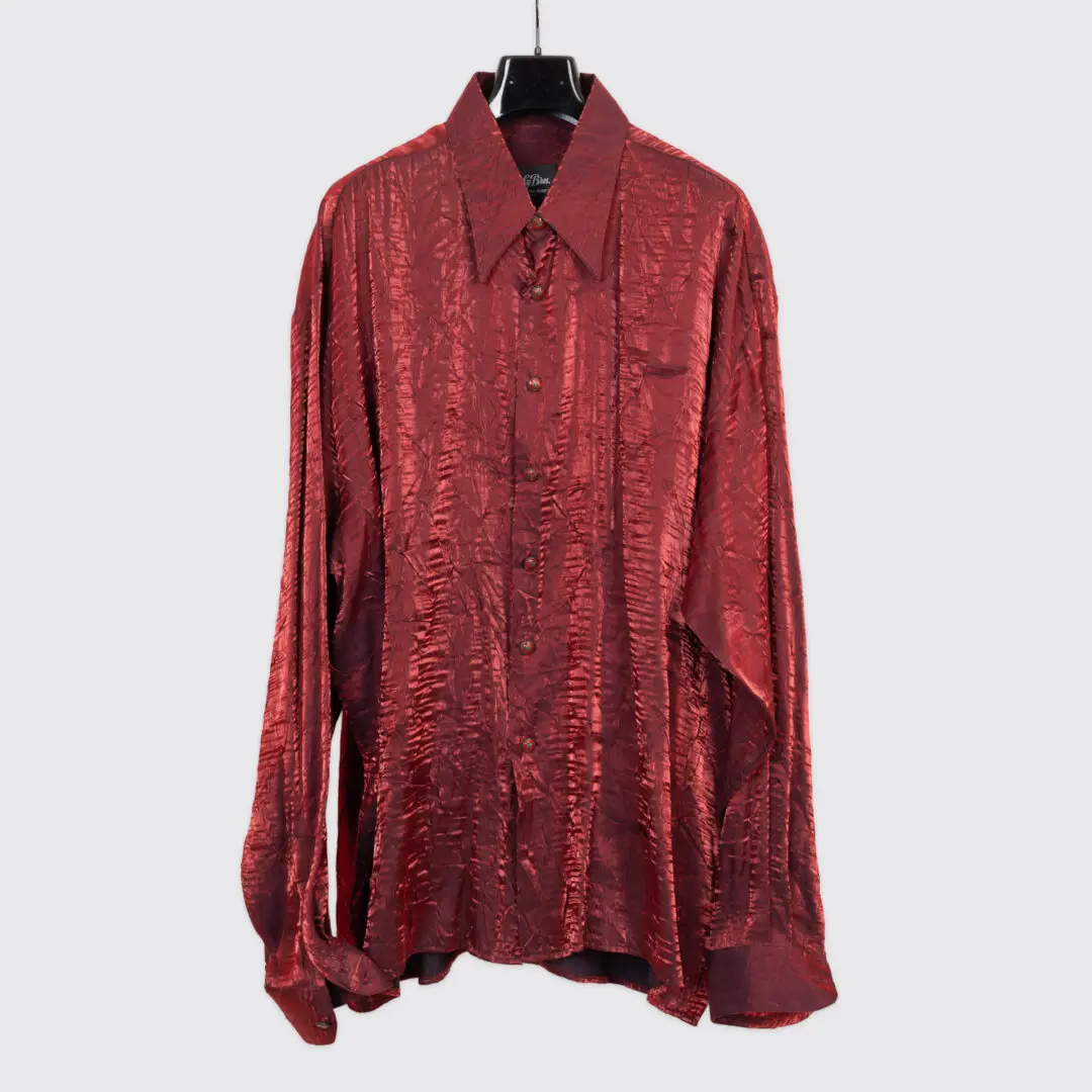 Lansky Bros Party Shirt Size XXL Metallic Blood Red Crushed Rayon