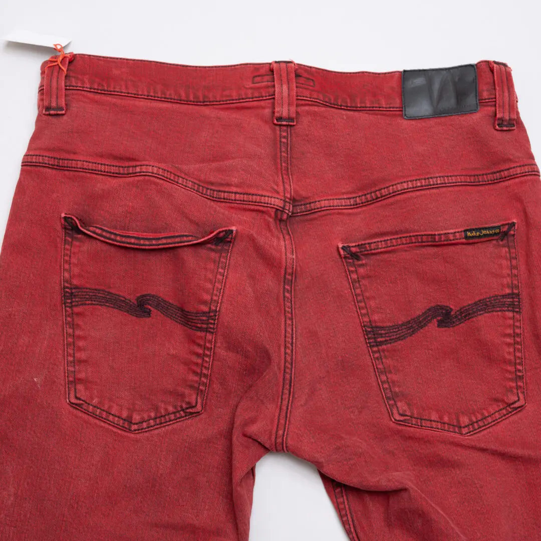 Nudie Jeans Tape Ted Jeans W36 L34 Men Red Denim Organic Cotton
