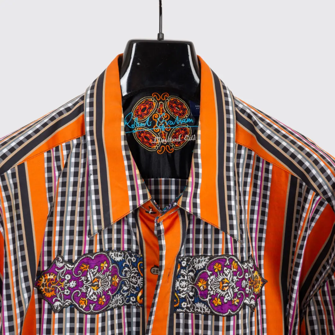 Robert Graham Shirt Size 3XL Ltd Edition Orange Stripe Check Print