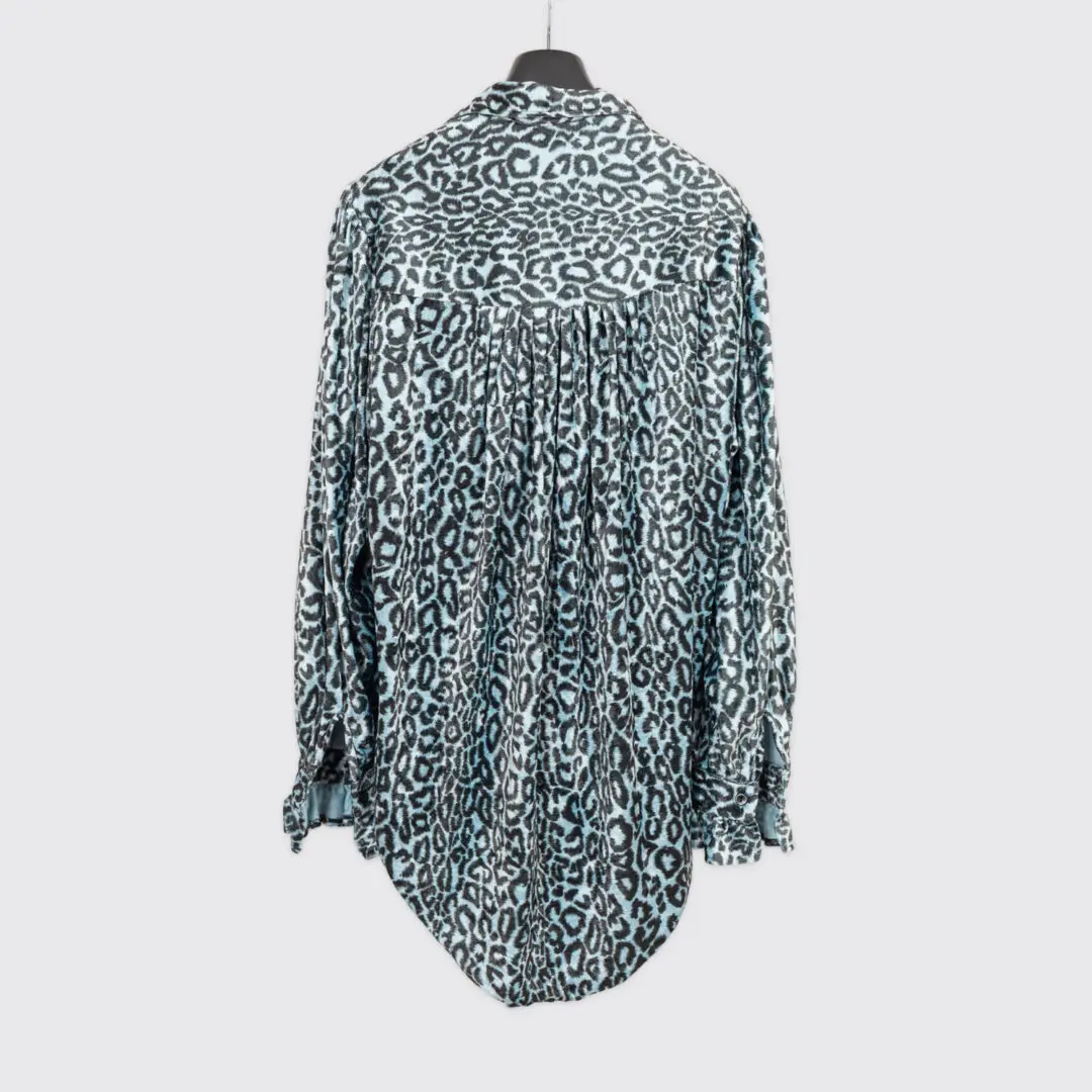 Raymond Ercoli Party Shirt XXL Men Light Blue Cheetah Print Velvet