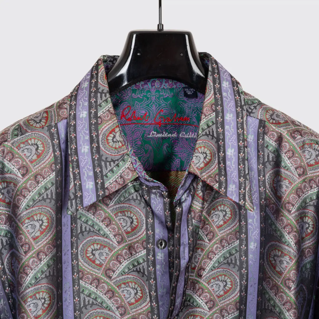 Robert Graham Silk Brocade Shirt 3XL Silver Multicolor Ltd Edition