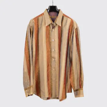 Robert Graham Silk Shirt 3XL Brown Maroon Damask Stripe Print