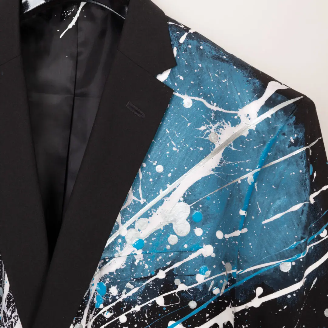 1/1 Blazers Jacket Size 52L Men Black Blue Custom Paint Splatter