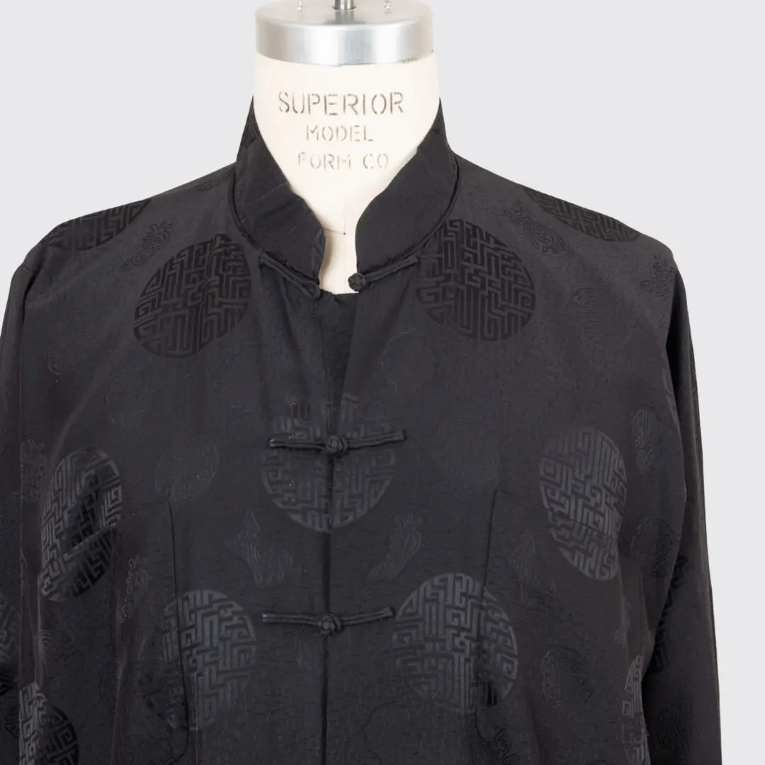 Shanghai Tang Mandarin Jacket US46 Men Black Oriental Print Silk