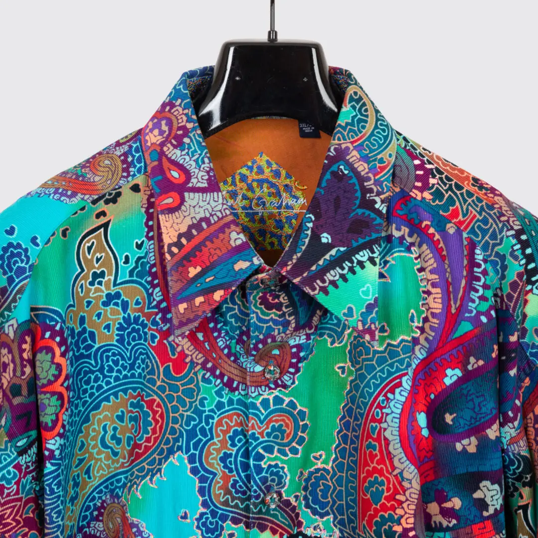 Robert Graham Corduroy Shirt 3XL Multicolor Paisley Tie Dye Print