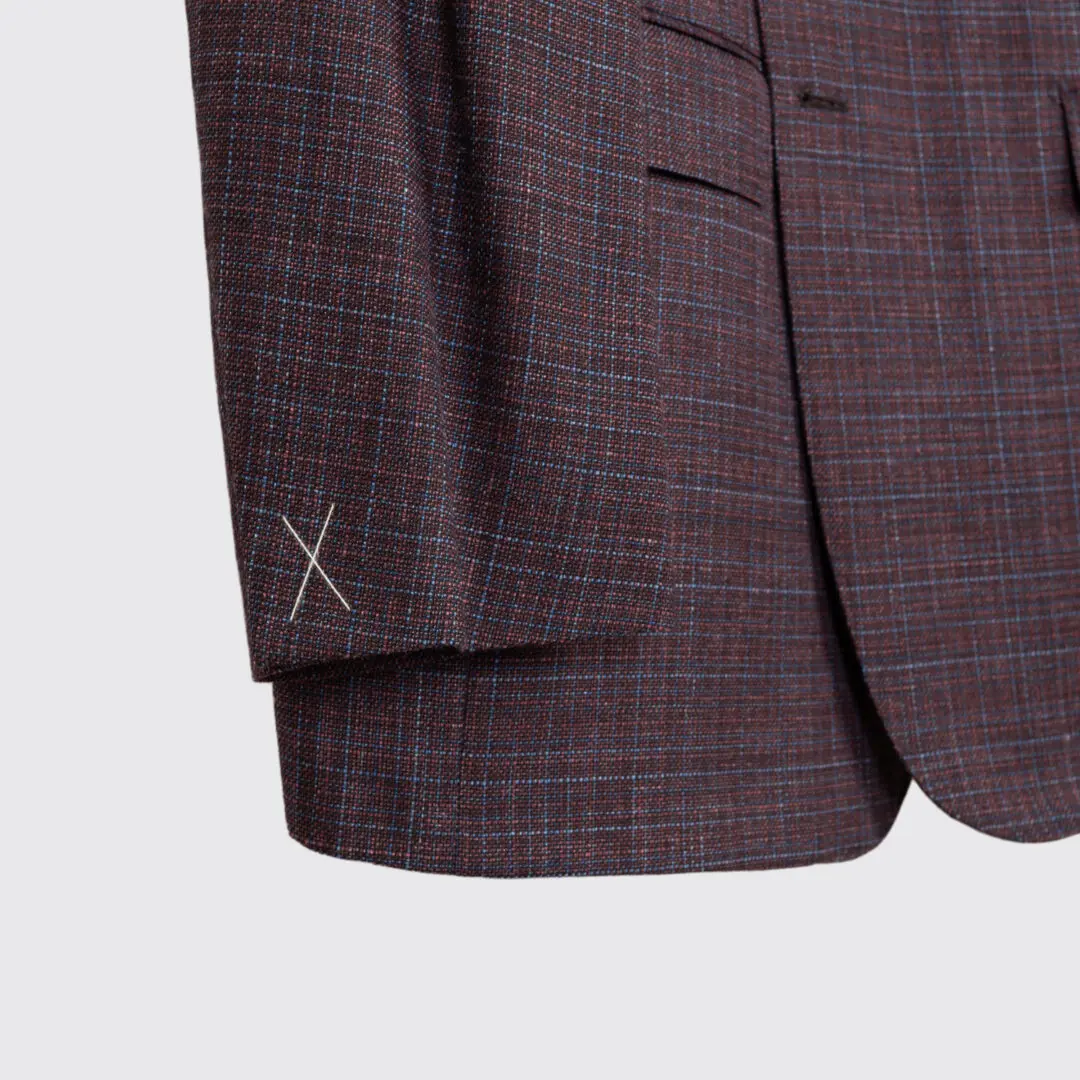 Ermenegildo Zegna Sport Coat Size EU58 Red Wine Glen Check Milano