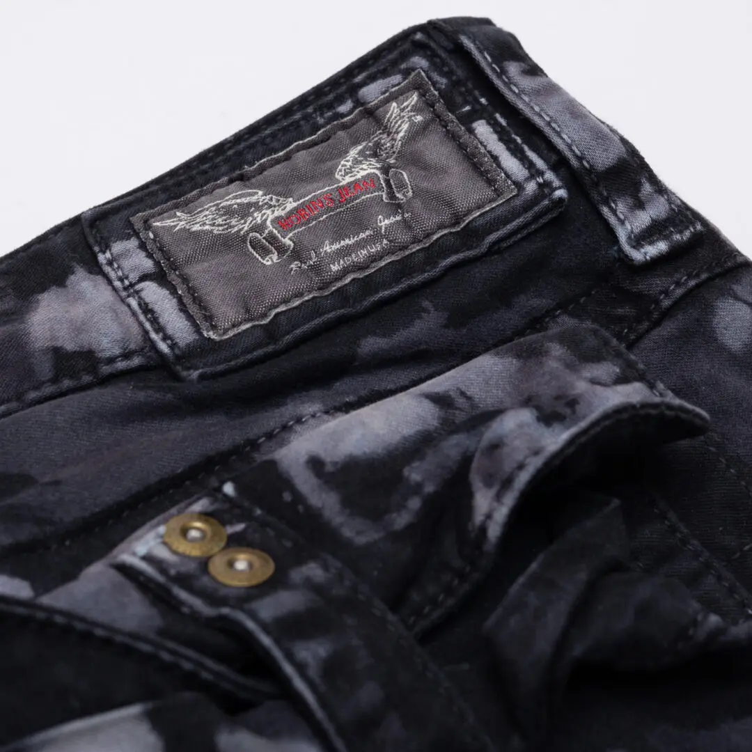 Robin's Jeans Raptor Motorcycle W36 Black Bleach Dyed Zipper Pocket