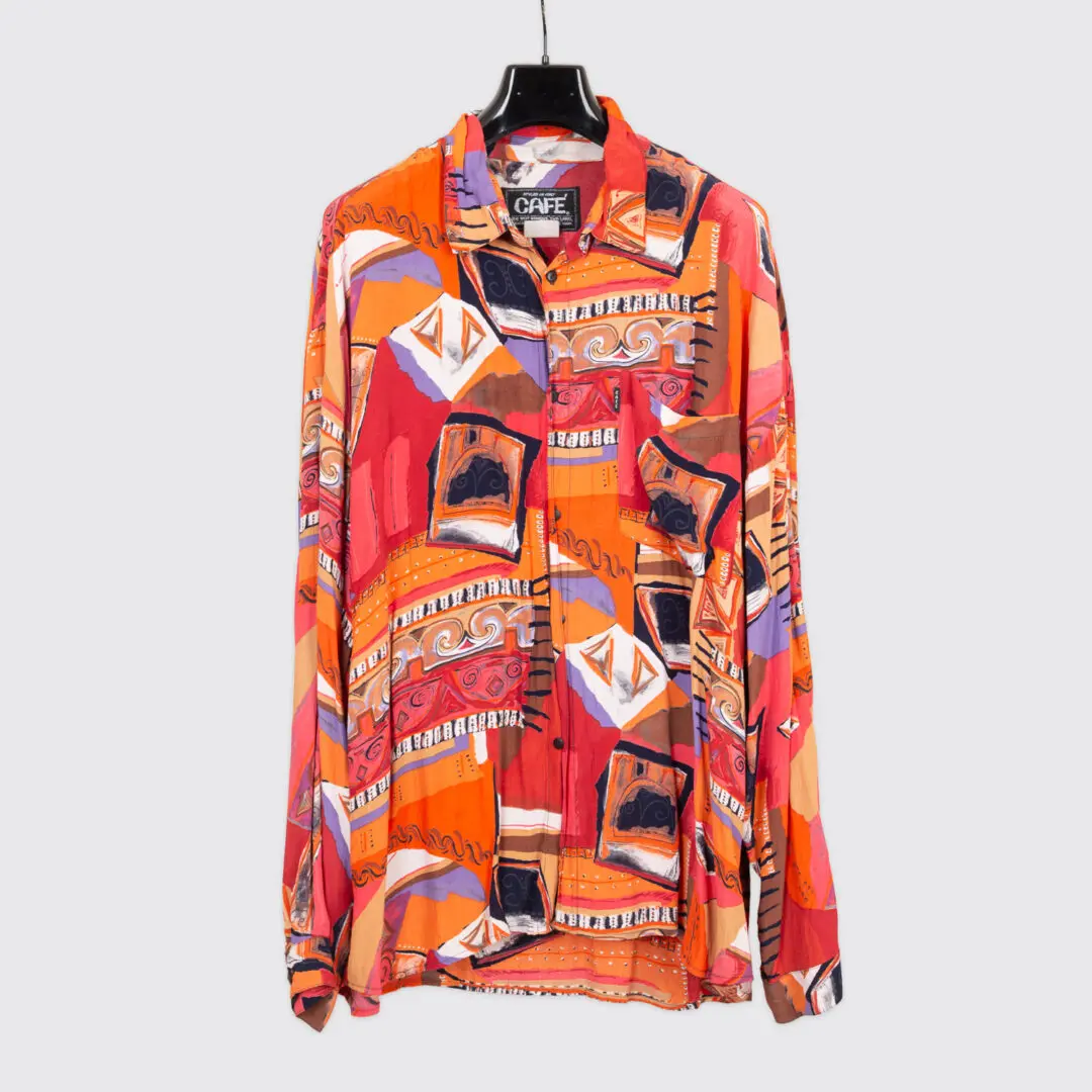 Café Shirt Size XXL Red Orange Abstract Print Rayon Lightweight