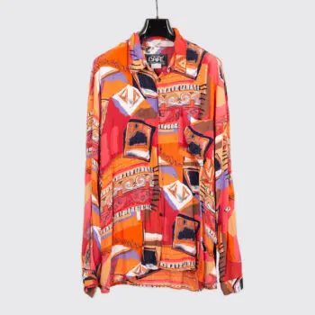 Café Shirt Size XXL Red Orange Abstract Print Rayon Lightweight