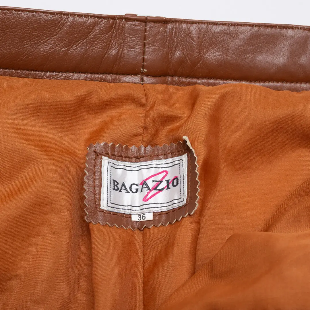 Bagazio Leather Pants W36 Men Brown Leather Pleated Front Trouser