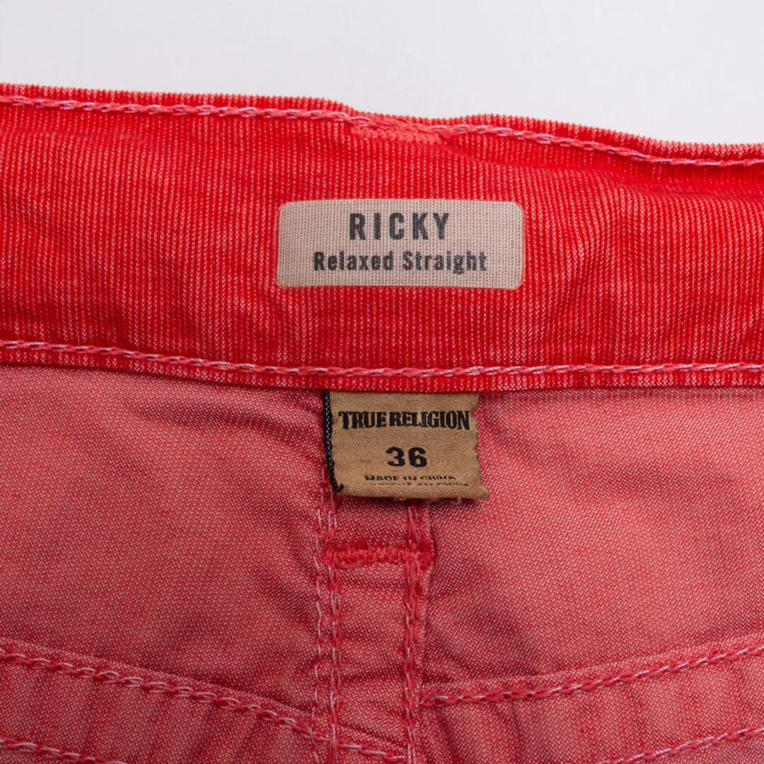 True Religion Ricky Relaxed Straight Jeans W36 Men Red Corduroy