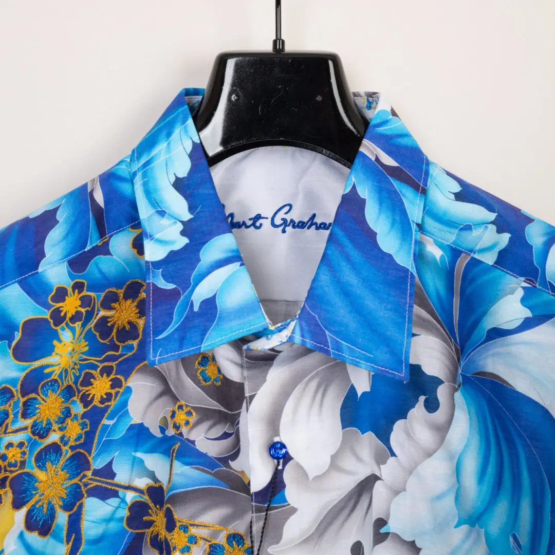 Robert Graham Thelonius Shirt 3XL Blue Floral Embroidery Linen
