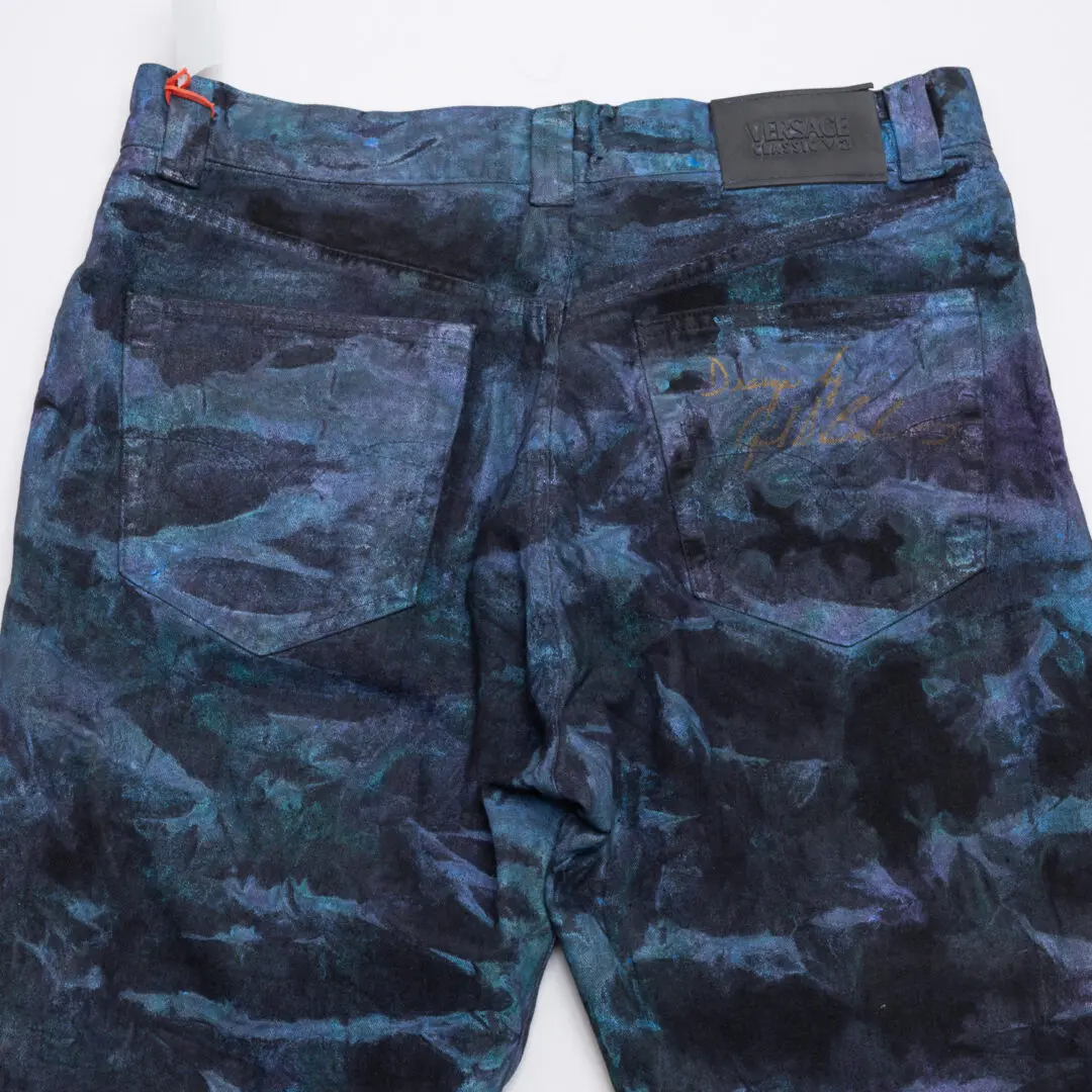 VERSACE Classic V2 Jeans Men Custom Tie Dyed Metallic Blue Purple