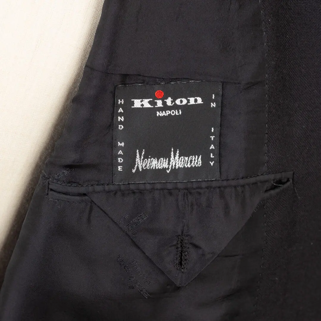 Kiton Cashmere Jacket Size EU55 Long Tall Black Double Breasted