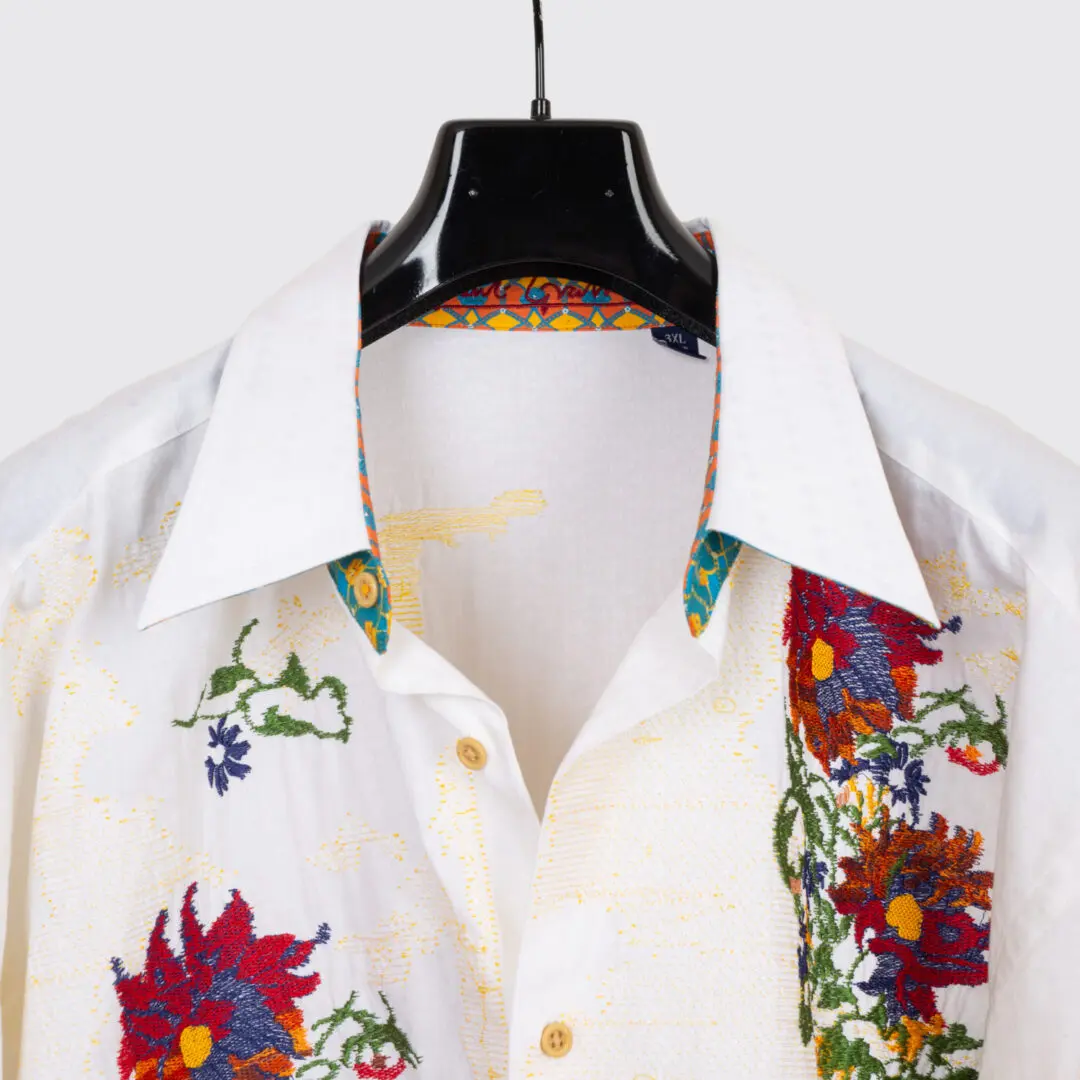 Robert Graham Shirt 3XL Cream Polka Dot Floral Embroidery Cotton