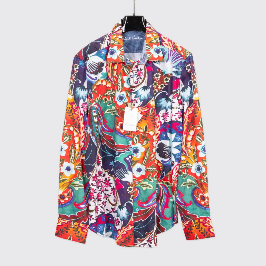 Robert Graham Kenzi Shirt 3XL Multicolor Floral Cotton Embroidery