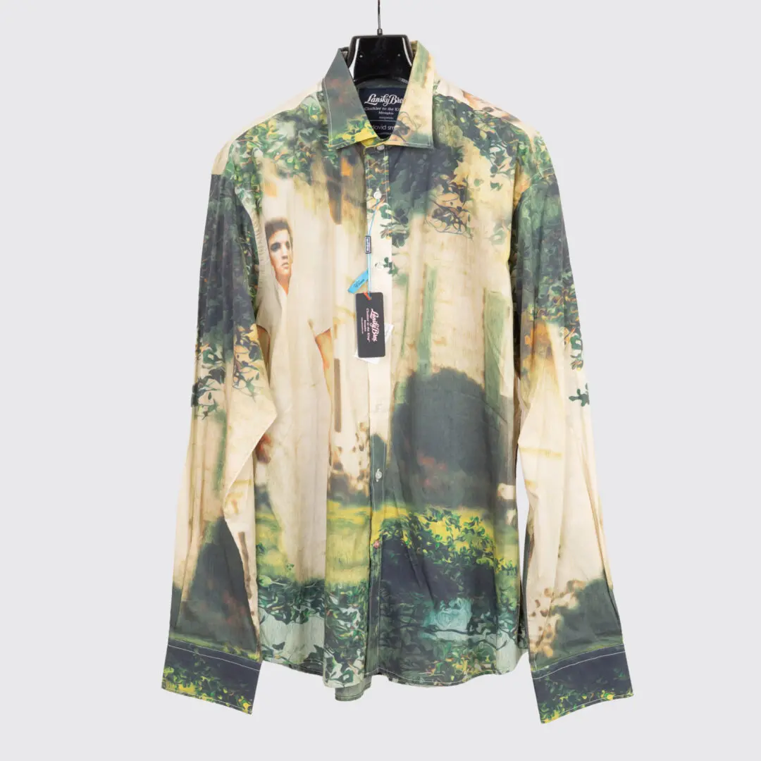 Lansky Bros. Shirt Size 3XL Men Green Angelic Elvis Print Cotton