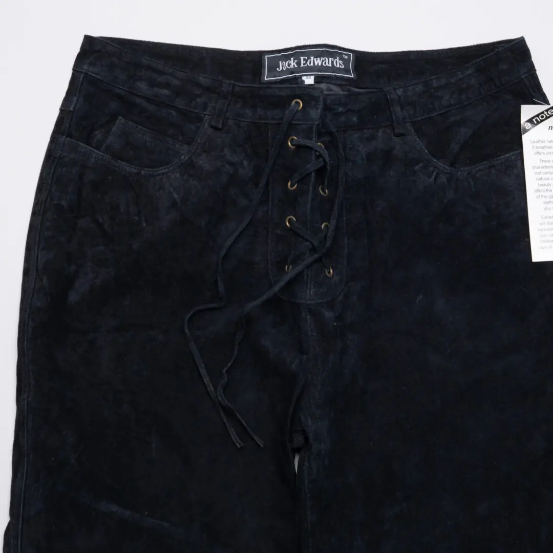 Jack Edwards Jeans Men Black Lambskin Leather Pant w/ Lace Up Fly