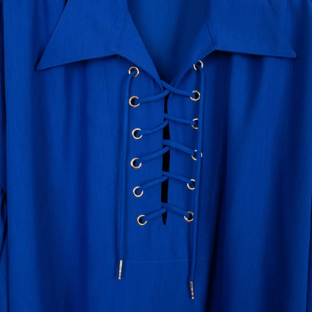 Lansky Bros. Tunic Shirt Size XXL Royal Blue Lace Up Made in USA
