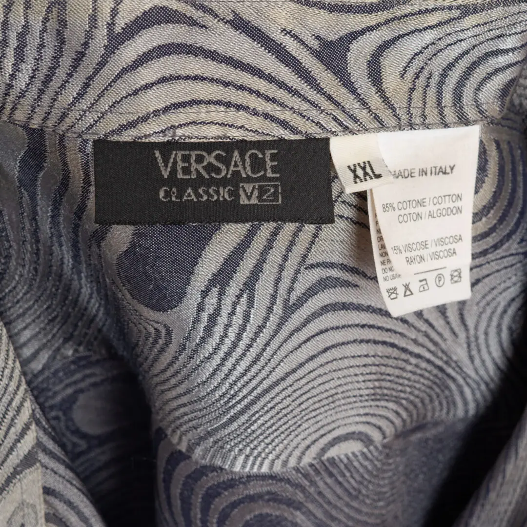VERSACE Classic V2 Vintage Shirt XXL Sliver Spiral Print Cotton