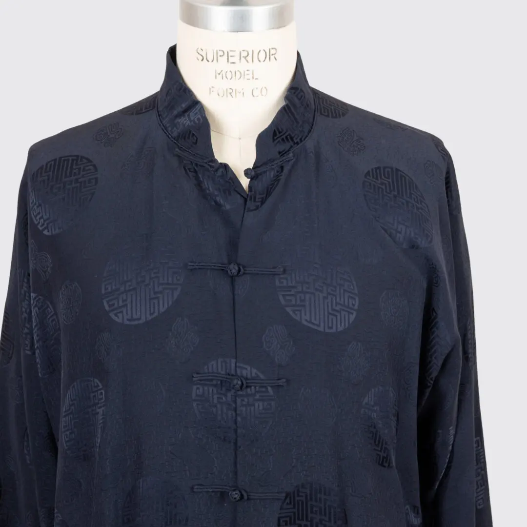 Shanghai Tang Mandarin Jacket US46 Men Black Silk Oriental Print